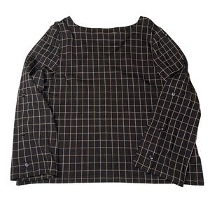J. Jill Ponte Long Sleeve Windowpane Check Top Black Tan XL